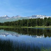 samnaungruppe spiegelt sich in schwarzer see von nauders