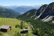 almwiesen und blick auf hohe burg felsen fr